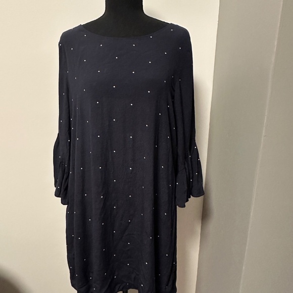 **VINCE CAMUTO* Navy x White Long Sleeve Polka Dot Dress Size 12 - Picture 1 of 7